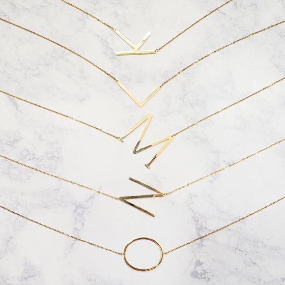 Monogram A-Z Block Letter Pendant Necklace Gold - Picture 4 of 6